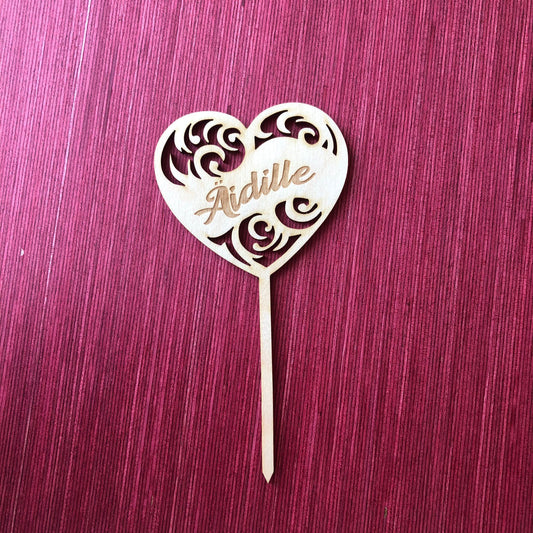 'ÄIDILLE' / 'To Mom' - HEART WOODEN CAKE TOPPER